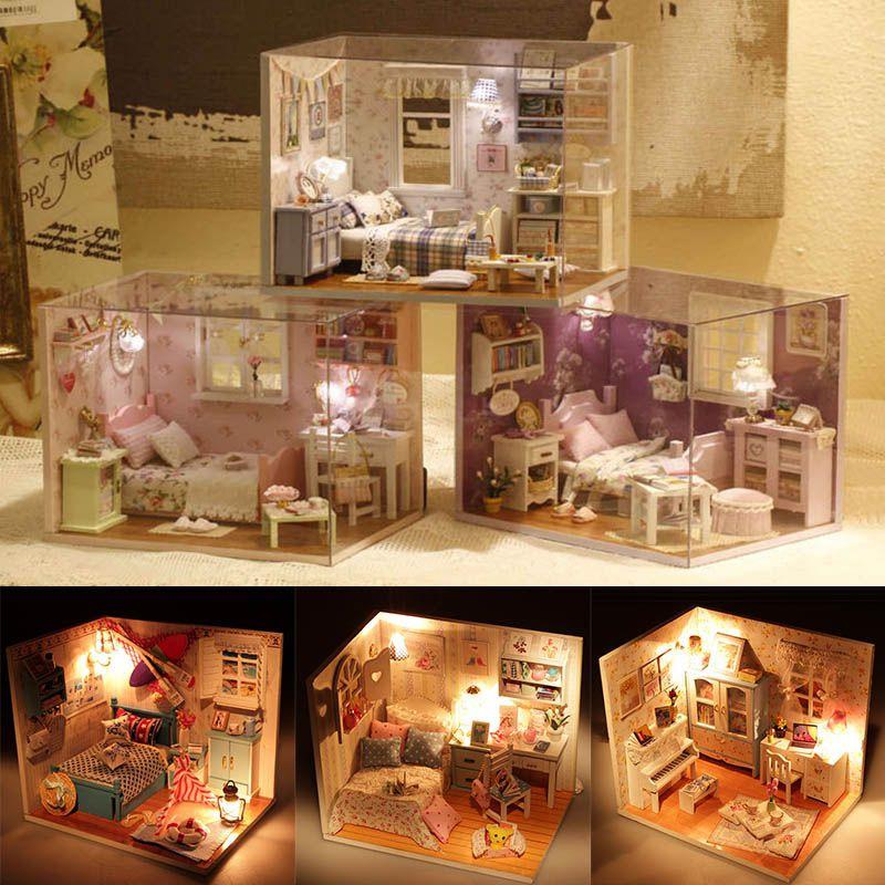 Exquisite 3d Miniature Dollhouse Furniture Kit With Led Light For Imaginative Kids