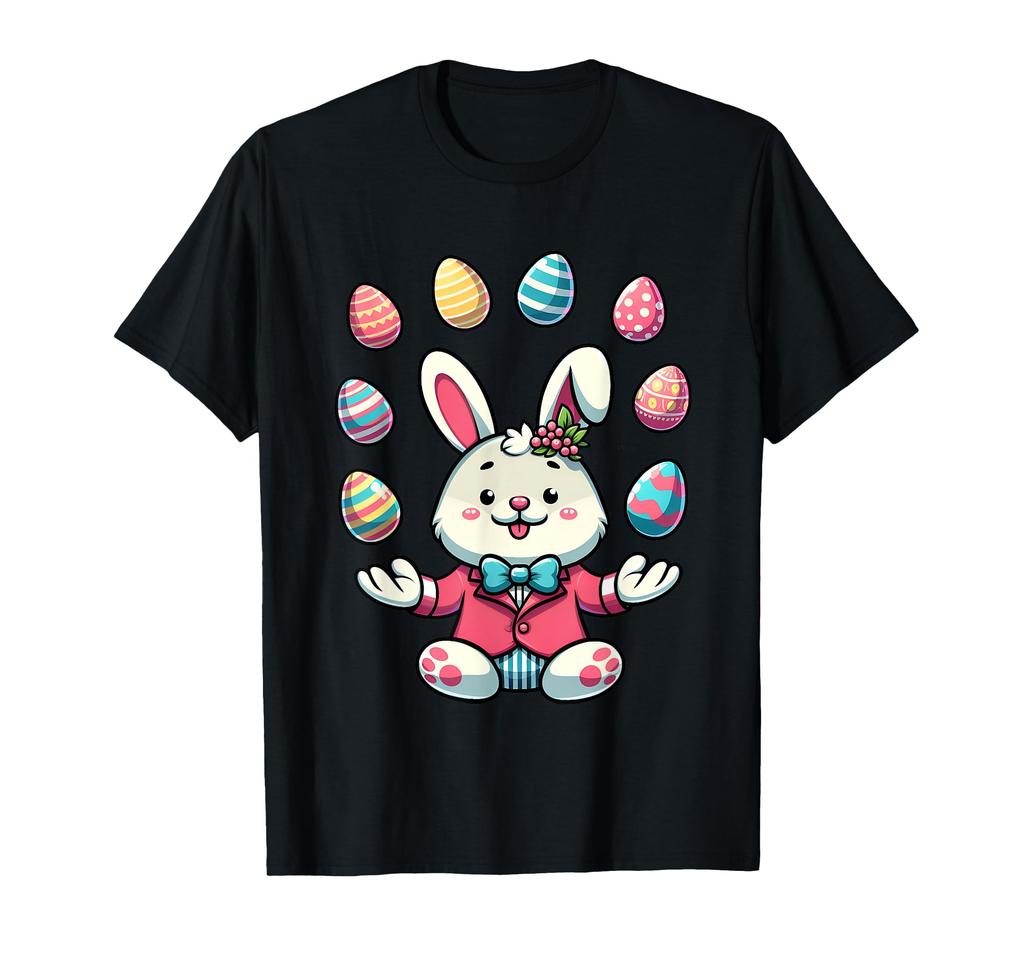 Funny and Adorable Easter Bunny Juggling Colorful Eggs Kids Boys T-shirt