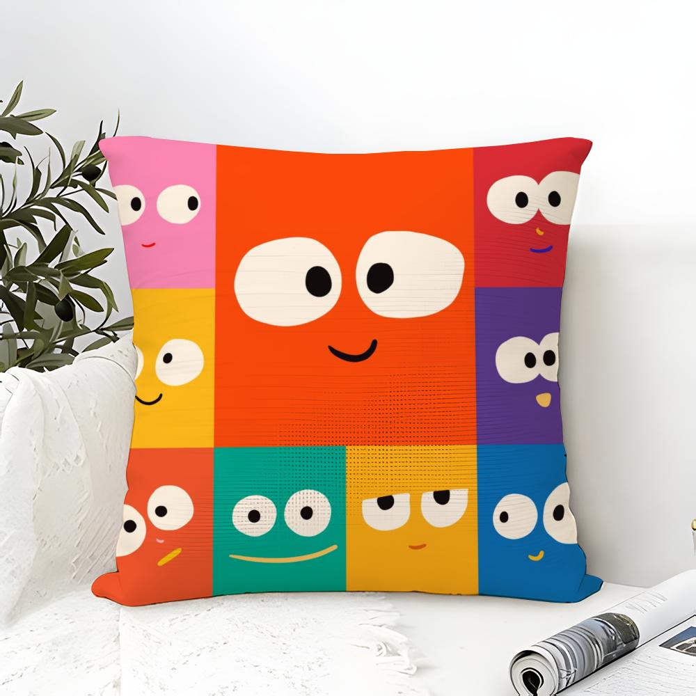 Dopamine Smile Pillow Case Cotton Linen Fabric Square Zipper Pillowcase Home Decorative Living Room
