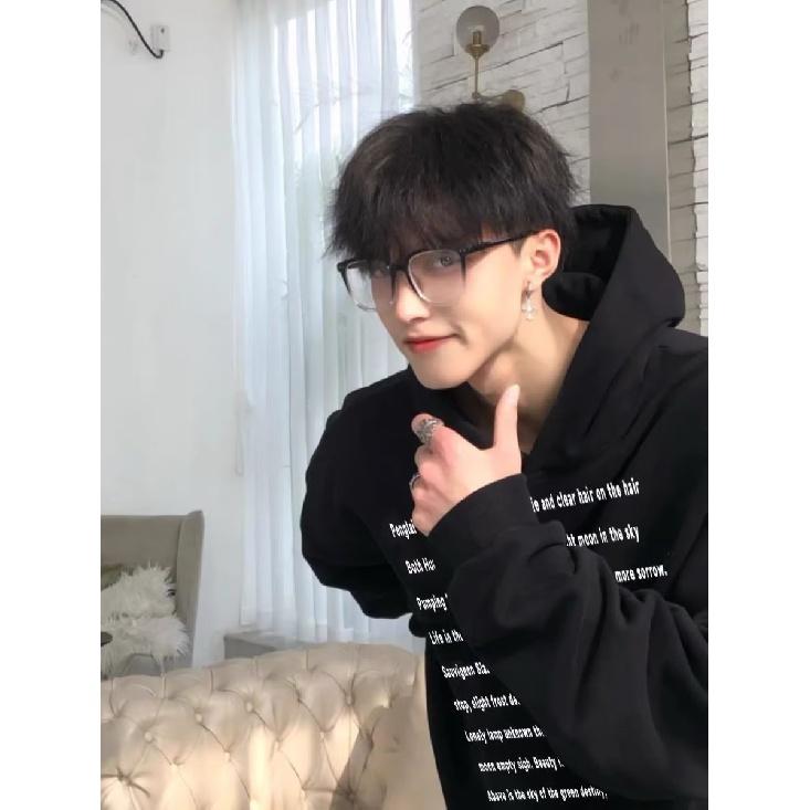 Hettegenser for menn om våren og høsten, løs og trendy allsidig jakke med bokstavtrykk, Langermet hettegenser for menn, uformell topp