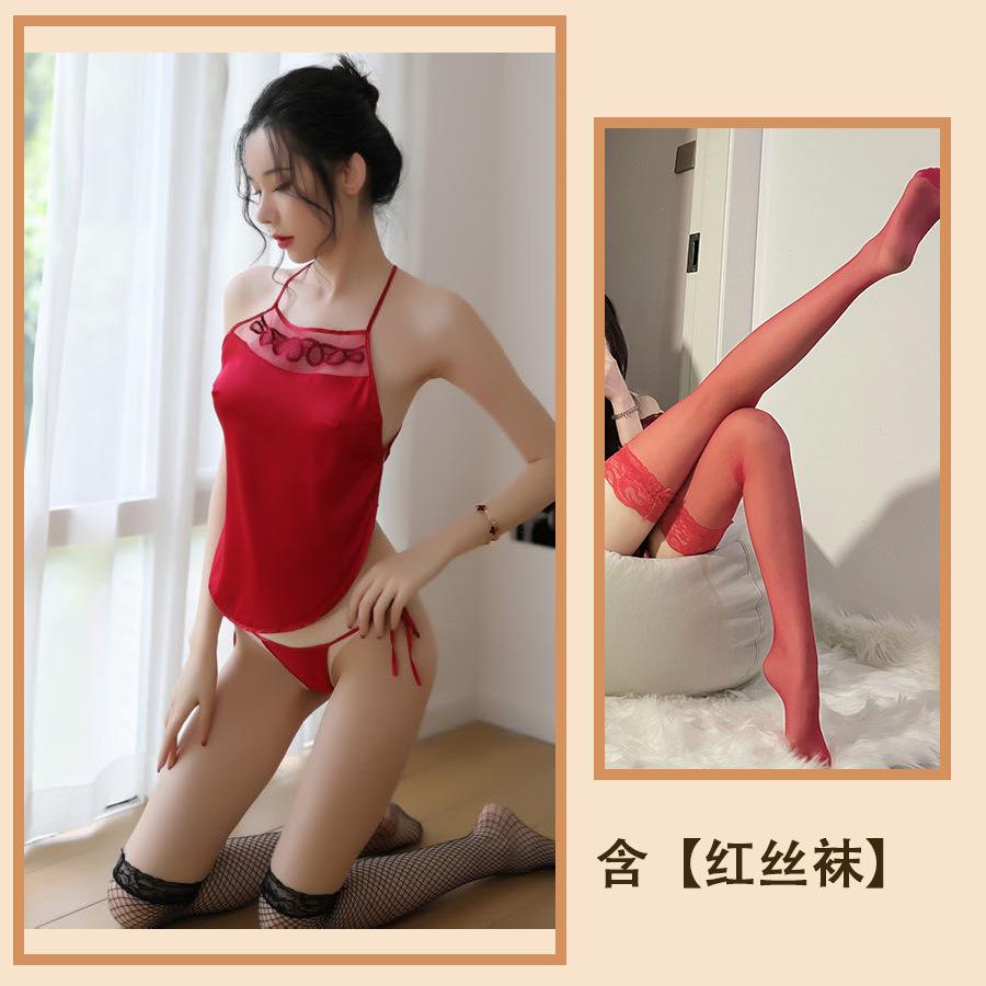 New Sexy Underwear Women's Uniform Embroidered Ice Silk Strap Classical Sexy Belly Pocket Sling Women