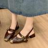 Fashion Spring New Baotou Sandals Women's Fashion Metal Square Head Shallow Mouth Line with Soft Sole Non-slip Low Heel Shoes