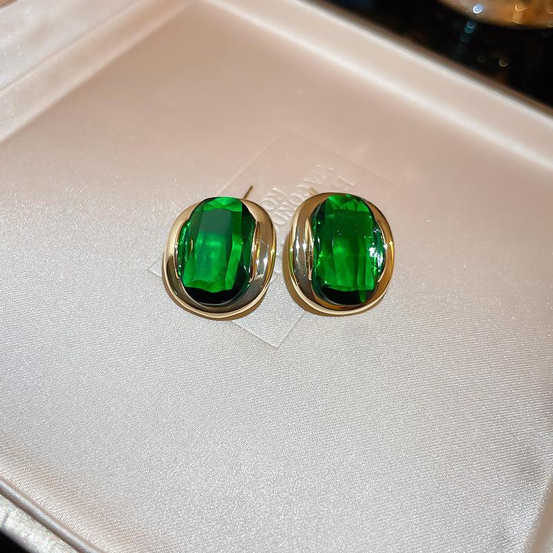Advanced Temperament Elegant Rhinestones Eearrings for Women's Jewelry Accessories Gifts Silver Needle Medieval Green lGeometric Square Design Arrings