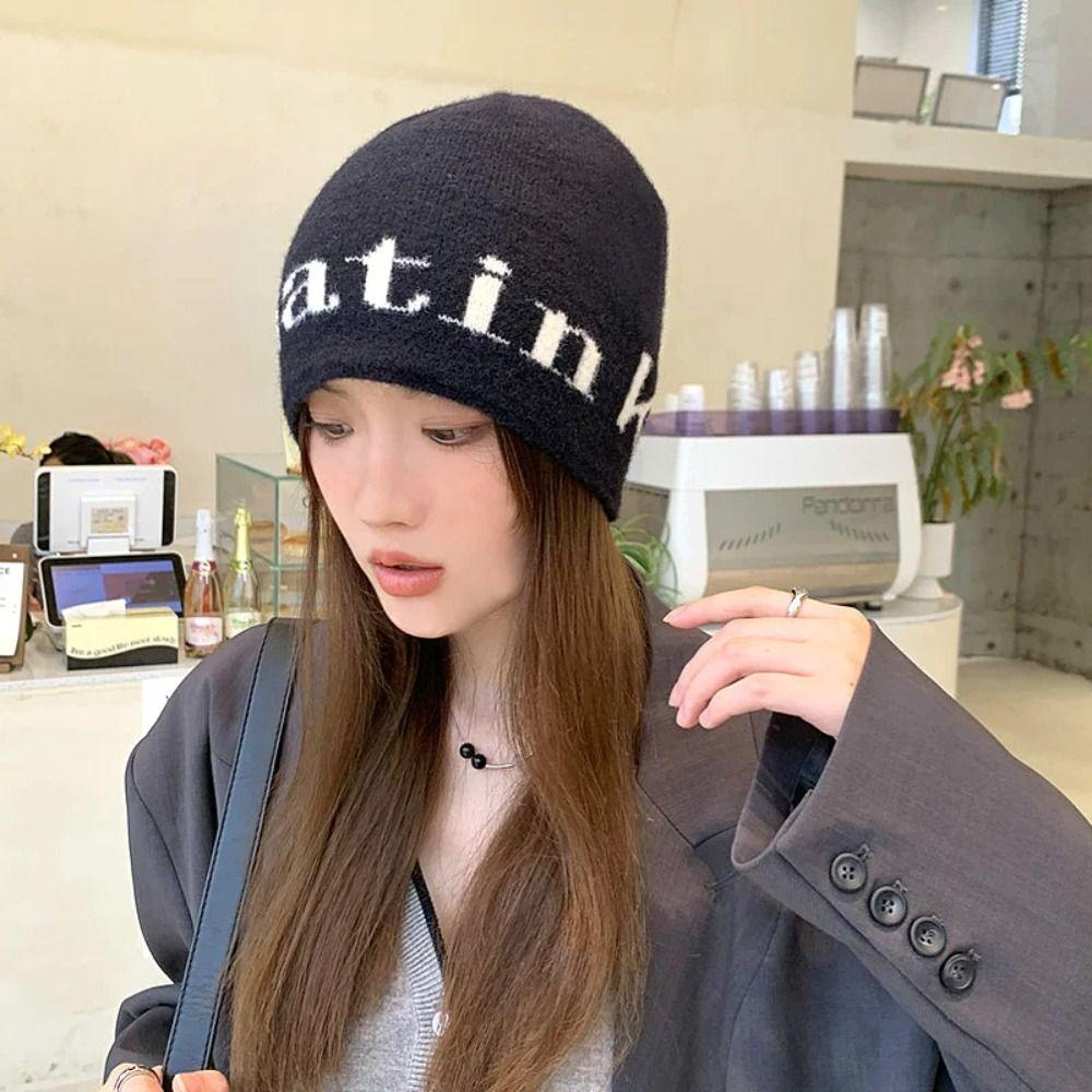 Letter Embroidery Knitted Hat Y2K Ear Protection Hat 2023 Beanie Hats  Girl