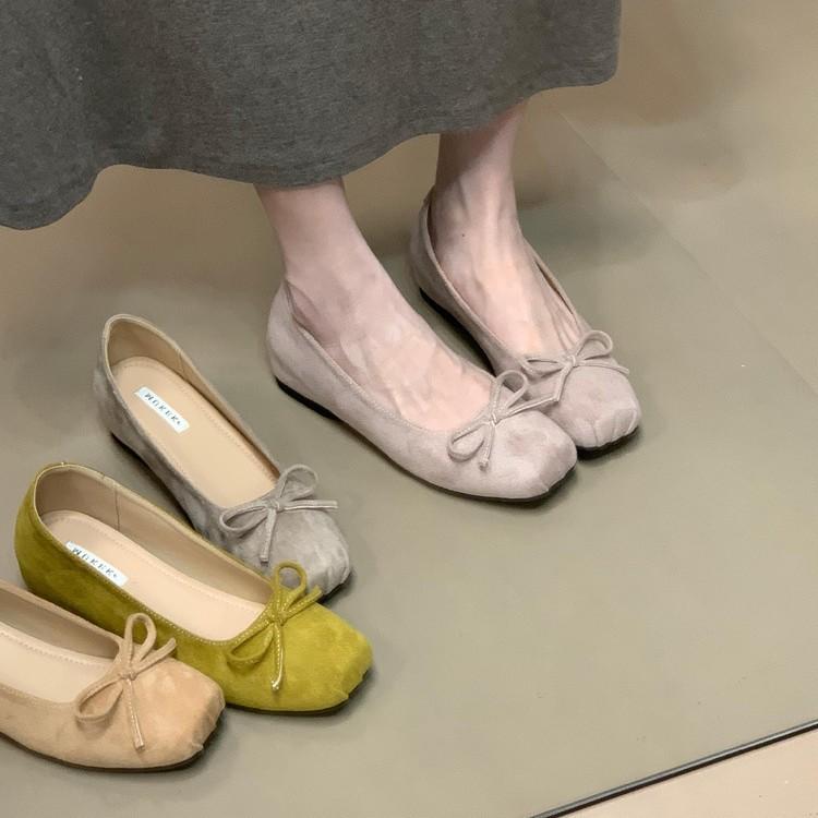 Gentle Fairy Wind Ballet Single Shoes Female 2025 New French Bow Square Head Light Mouth Soft Sole One Pedal Ladyshoes