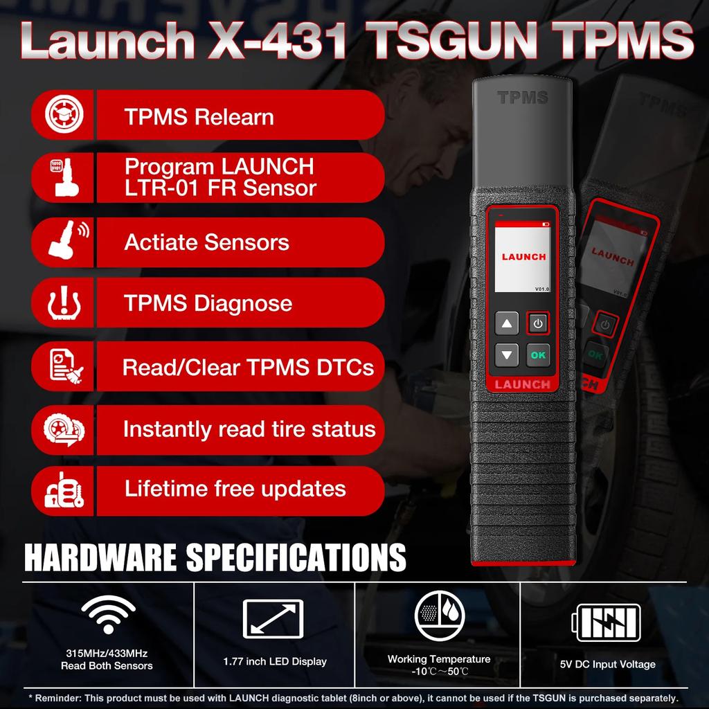 Launch X431 TSGUN TPMS 315/433 MHZ 2in1 RF-Sensor X-431 TSGUN Car Tire Pressure Sensor Detector Programming Diagnostic Tool
