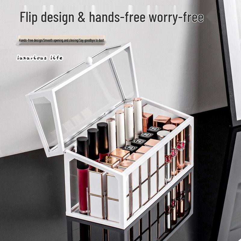 High-End Dustproof Glass Lipstick Storage Rack with Lid, Multi-Layer Design, Large Capacity for Lipstick and Lip Gloss