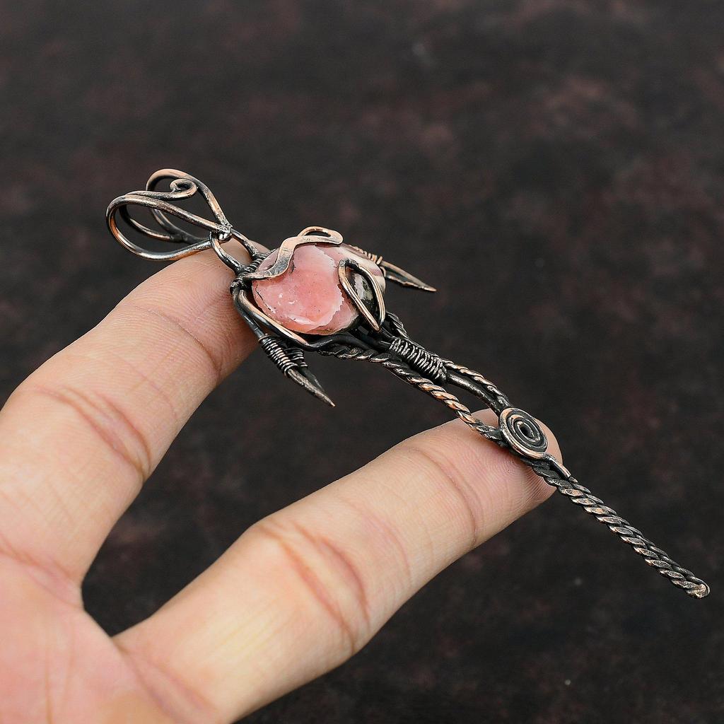 Rhodochrosit Anhänger Kupferdraht gewickelter Anhänger Handgefertigter Anhänger Rhodochrosit Kupferschmuck Zierlicher Anhänger Geschenk für Mama Edelsteinanhänger