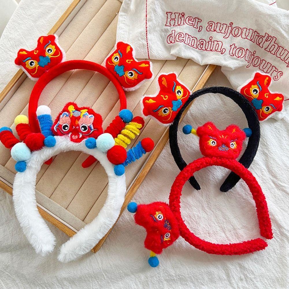 Red Hairband 2024 Happy New Year Headband Lion Dance New Year Headdress  New Year Gift