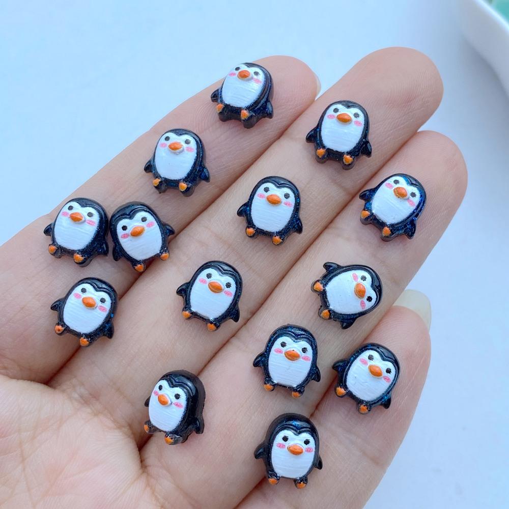 50Pcs New Cute Resin Mini 9mm Cartoon Penguin Series Flat Back Manicure Parts Embellishments For Hair Bows Accessories