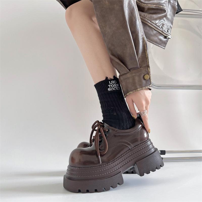 Módní společenské černé boty na platformě s tlustým podpatkem, dámské 2025 nové podzimní a zimní univerzální boty Mary Jane pro zvýšení výšky