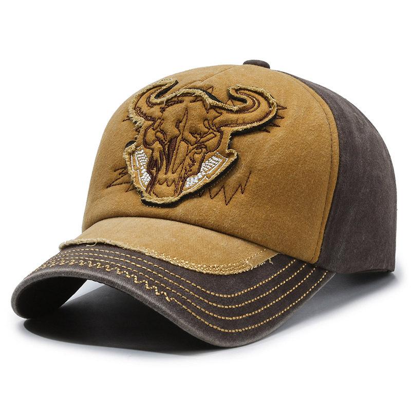 Washed Cloth Cow Head Baseball Cap Color Matching Versatile Denim Cap Casual Sunshade Sun Protection Hat