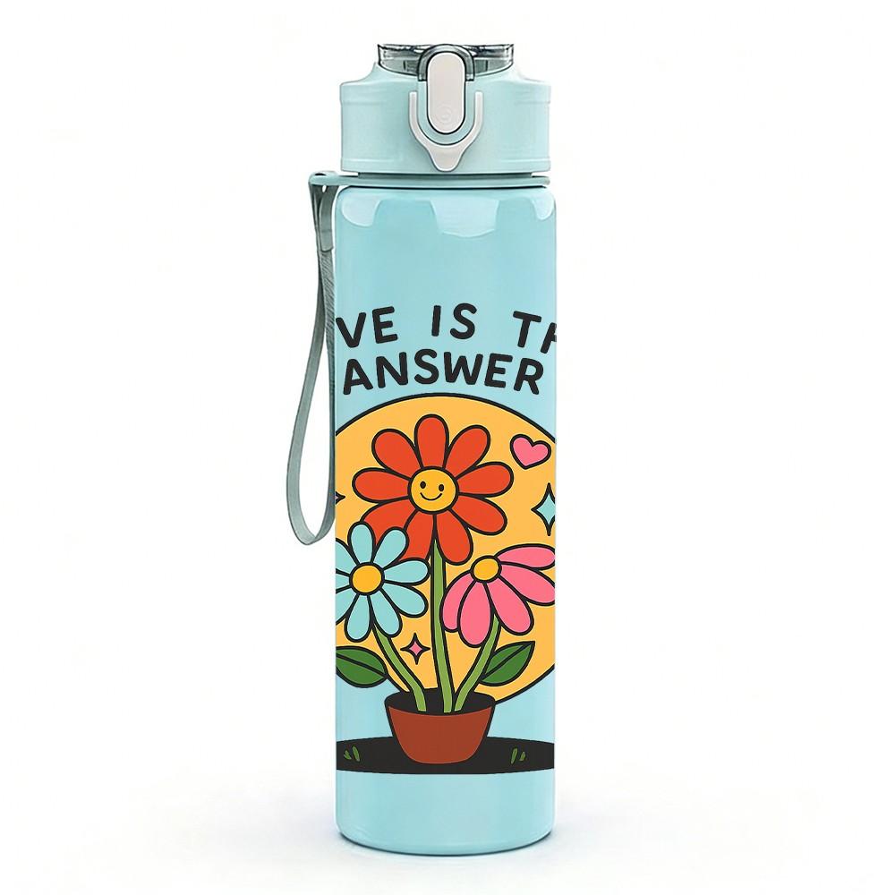 1PC Love Is Answer Flower Pot 750ml Color Plastic Sports Water Bottle Leakproof Flip Straw Lid Suitable for Sports Office Home Use