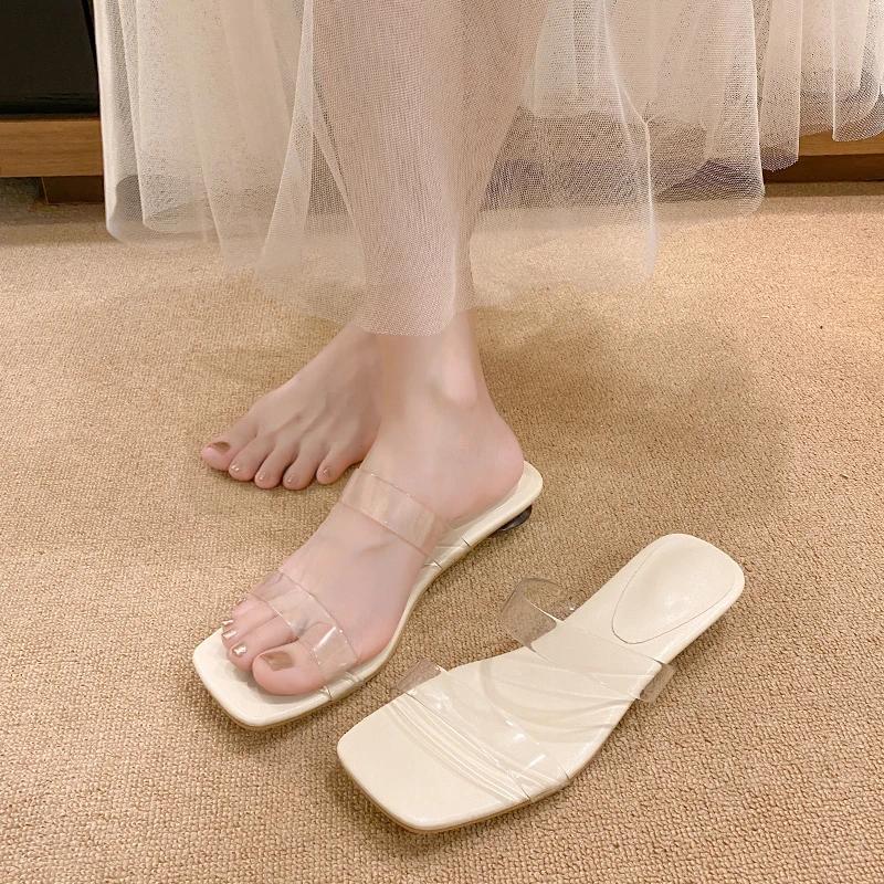2024 Fashion Solid Color Summer Women's Shallow Mouth Jelly Slippers Open Toe High Heels Women's Slippers Transparent Sandals
