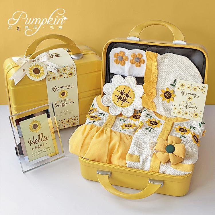 Newborn Baby Girl Sunflower Dress Gift Box - Summer/Autumn First Birthday Outfit
