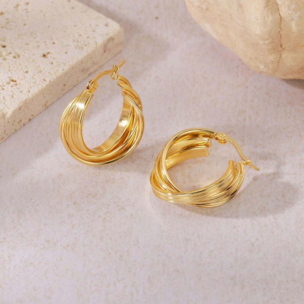 Gold Titanium Steel Multilayer Hoop Earrings - Light Luxury, Colorfast, High-End Feel