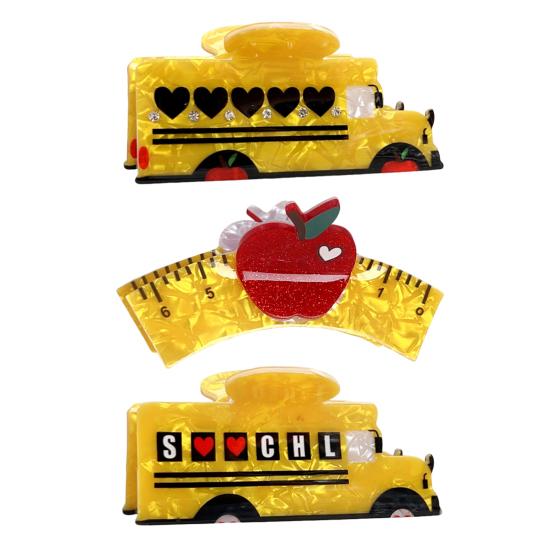 Women Hair Clip School Bus Ruler Shape Acrylic Hair Pin Bach Head Hair Claw Secure Hair Styling Tool