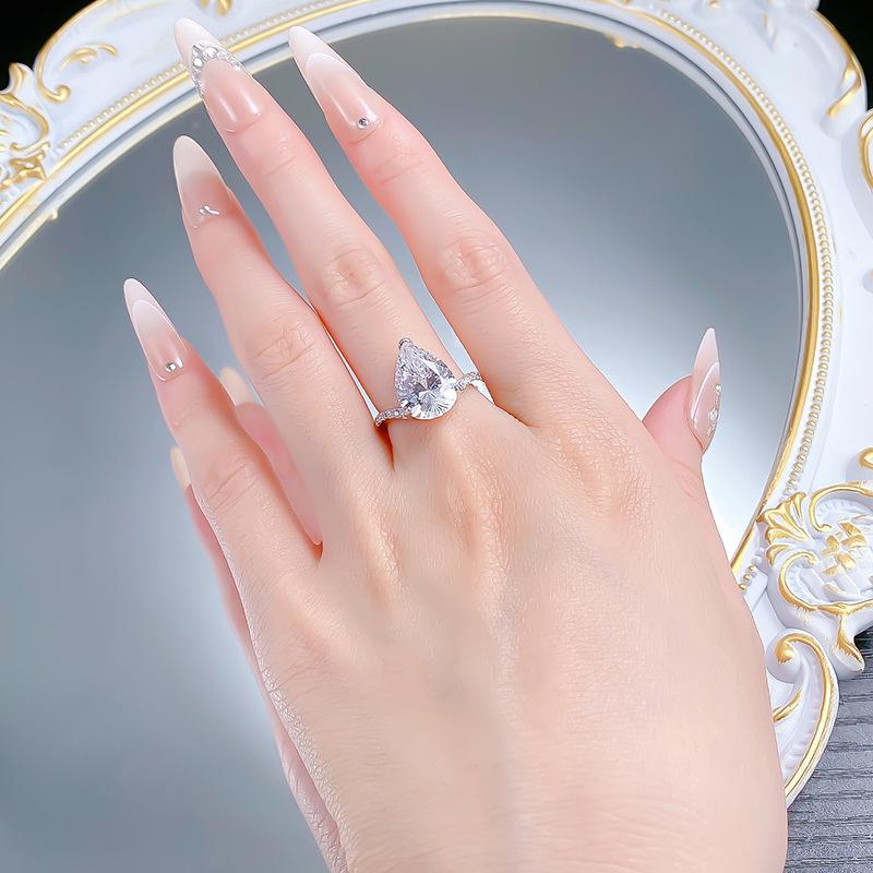 Zhuo Zhi Fan Jewelry S925 Sterling Silver Pear-Shaped 10x14mm White Diamond Ring for Women Fashion, Best Seller.