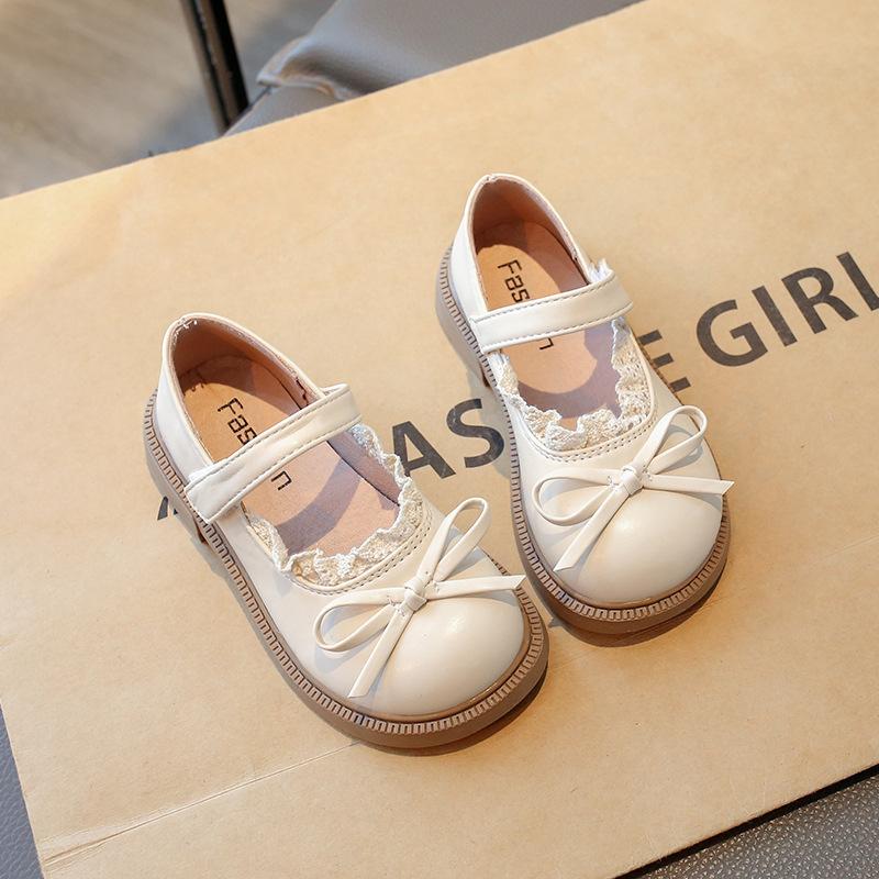 Girls' leather shoes for spring and autumn, new children's bowknot fashion princess shoes, simple soft-soled single shoes for girls