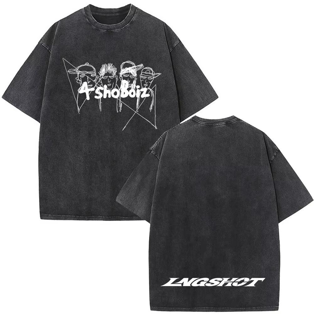 Vintage Washed Korean Kpop Group Lngshot Jay Park Same T Shirt Men Women Clothing Fashion Hip Hop Short Sleeve Casual Top