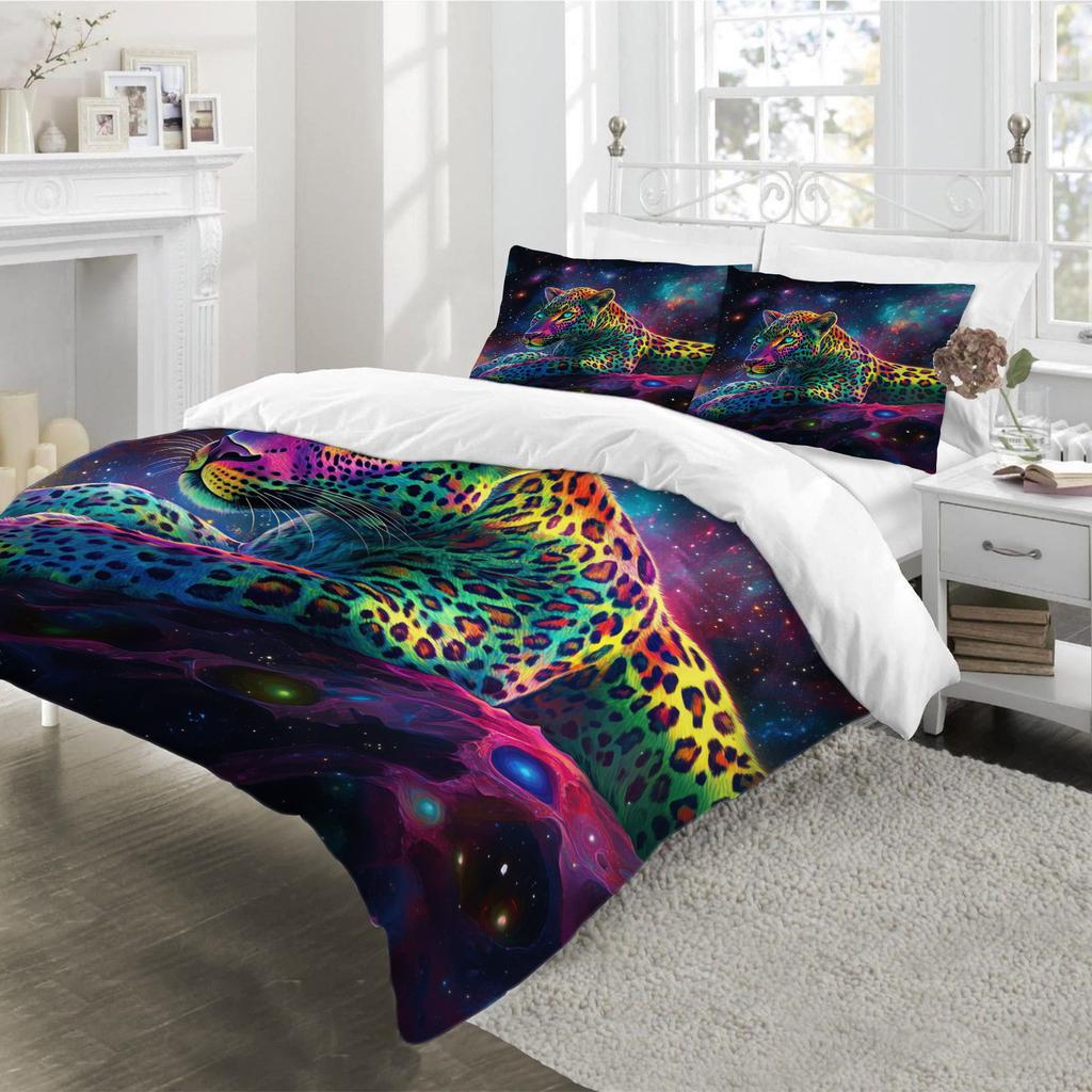 Star Cheetah Pattern Wild Shock Quilt Cover Pillowcase 3D Digital Printing Three-Piece Set