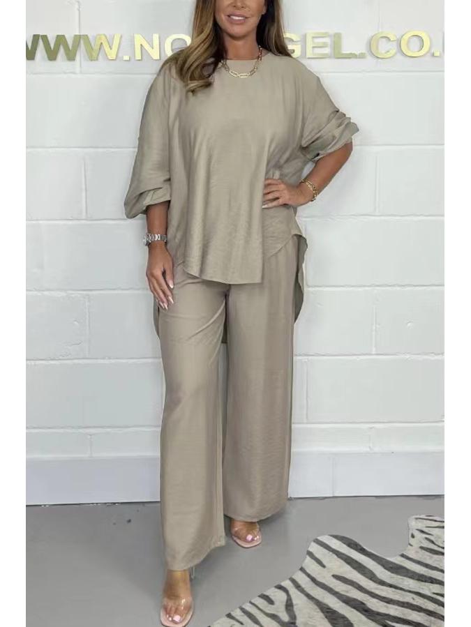 Pantalones Anchos de Satén de Acetato 2024 con Chaqueta Cola de Golondrina – Moda Casual de Color Sólido