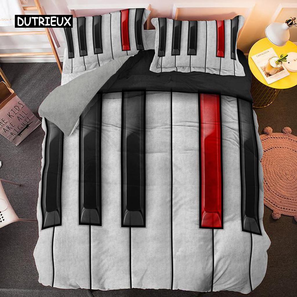Piano Duvet Cover Set Black Piano Keyboard Music Note Kids Bedding Set Music Theme King Size 2/3pcs Soft Twin Comforter Cover