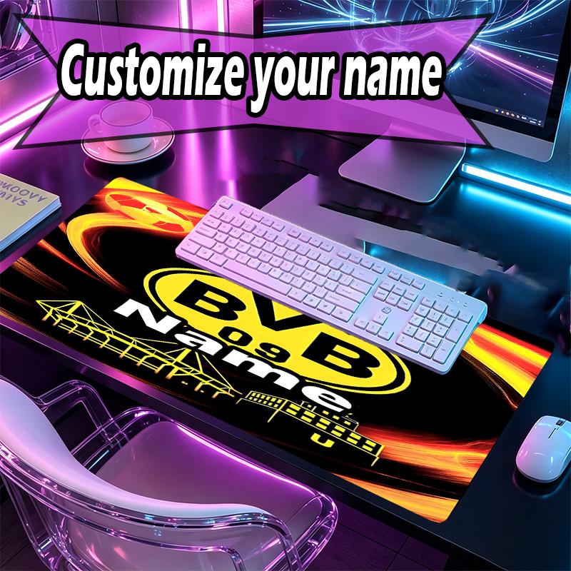 Custom Name Personalized Borussia Dortmund Pattern Mousepad, Laptop PC Desk Mat, Decorative Desk Mat for Home Keyboard Pad Gift