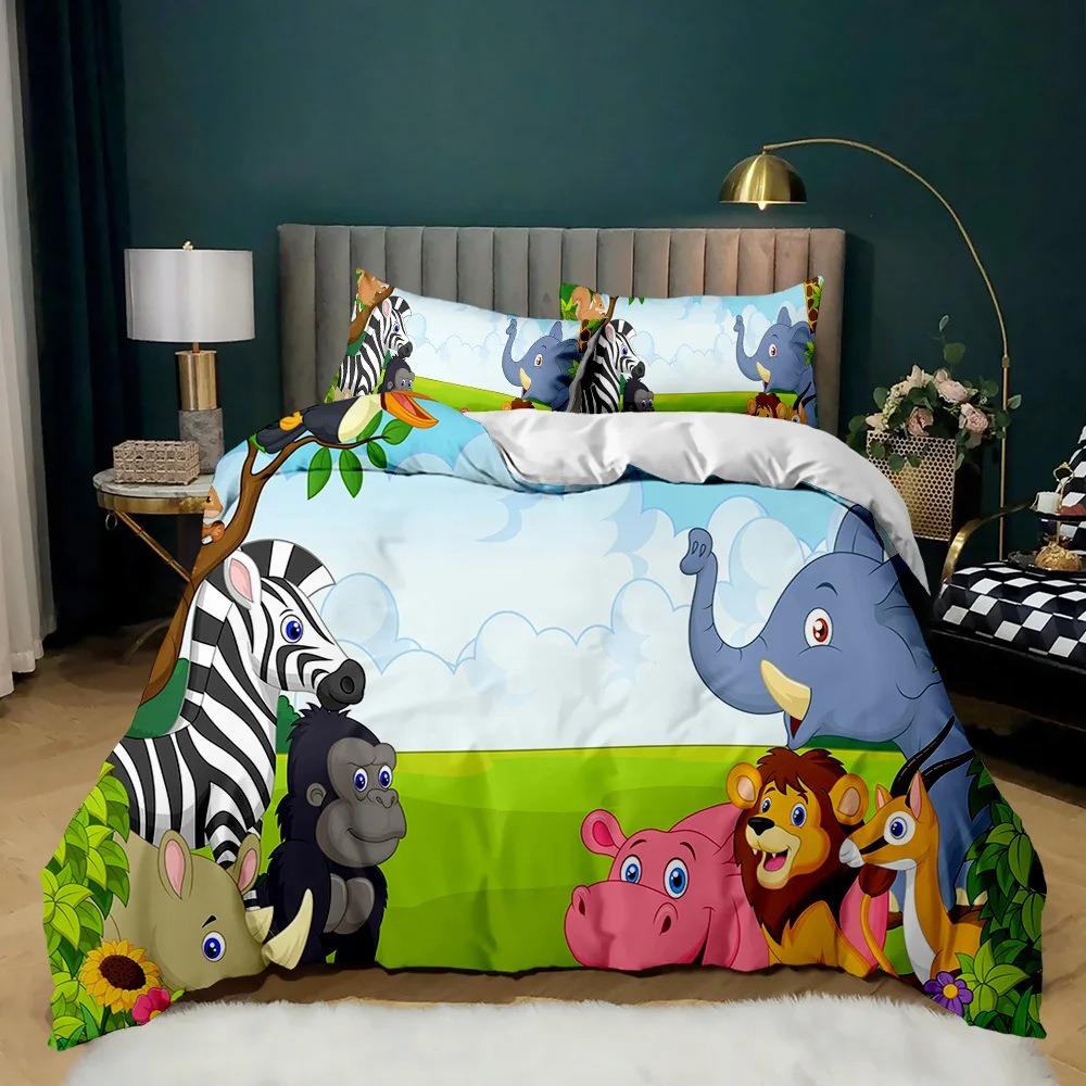 2/3pcs Animal World 3D Bedding Set, Lion Duvet Cover and Pillowcase, King/California King Bedroom Decor, Gift for Boys and Girls