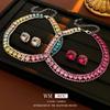 Elegant Rhinestone Square Earrings & Necklace Set – Light Luxury Clavicle Chain Jewelry for Fashionable Evening Wear