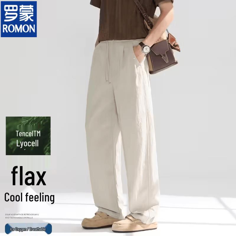 Romon Men s Spring/Summer Linen Lyocell Blend Business Casual Pants L