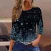 3/4 Length Sleeve Womens Tops Floral Print Vintage Fashion Casual Loose With Round Neck Plus Size Shirts