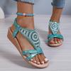 Fashion Bohemia Glitter Totem Decoration Cross Strap Sandals Women 2025 Summer Low Wedge Heel Sandals Luxury Beach Slip On Shoes Size 43