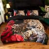 3pcs Tiger Leopard Rose 3D Print Bedding Set Cozy Comfortable Duvet Cover King Queen Twin Size Birthday Gift Bedroom Decoration