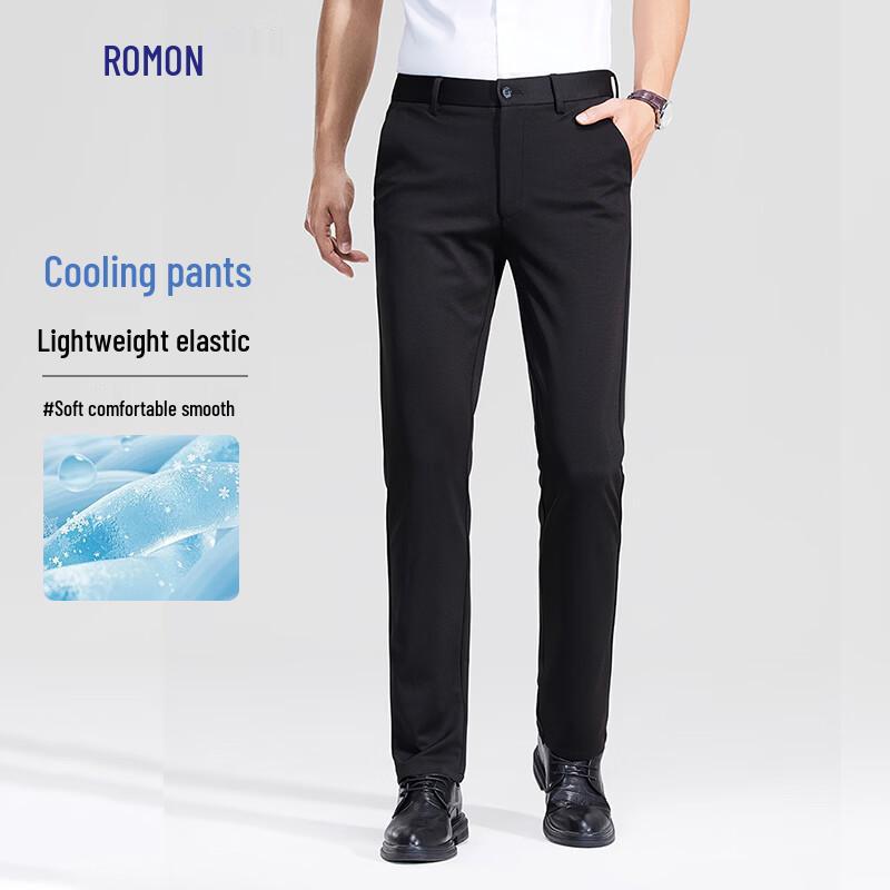 Luomeng Men s Elastic Wrinkle-Resistant Straight-Leg Casual Business Trousers 30