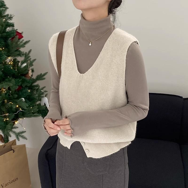 Damska kamizelka swetrowa bez rękawów z rozcięciem dekoltu w serek, dziergana kamizelka damska wiosenna nowa wersja koreańska