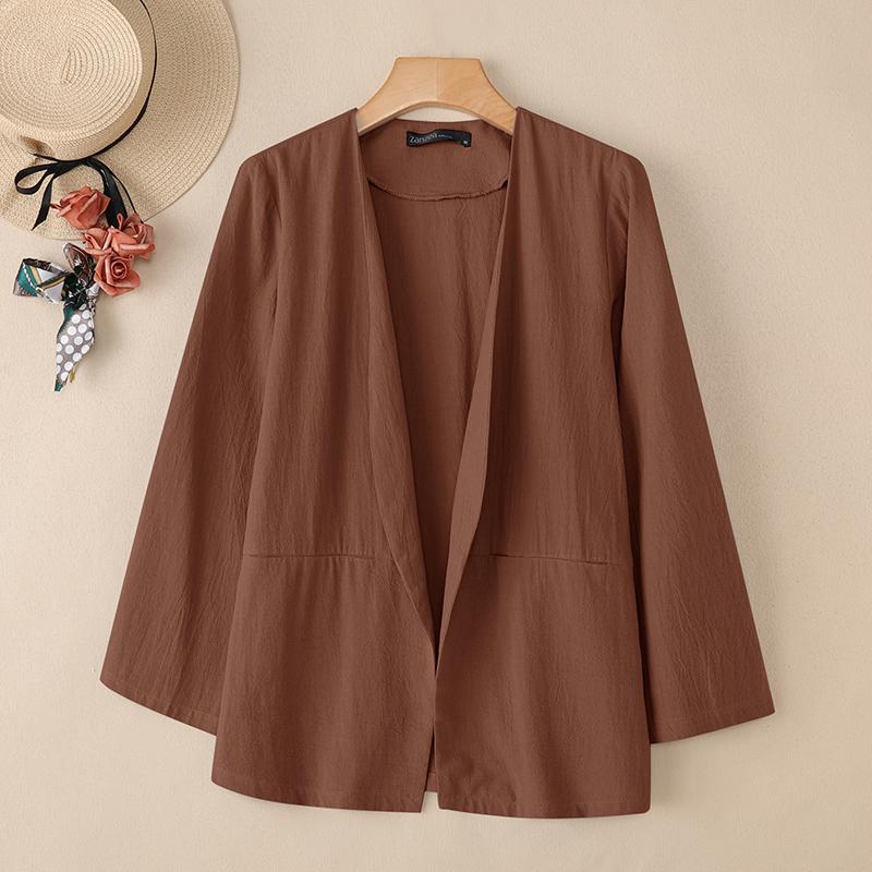 

ZANZEA Женская повседневная блузка-кардиган с V-образным вырезом и длинным рукавом свободного кроя 5XL