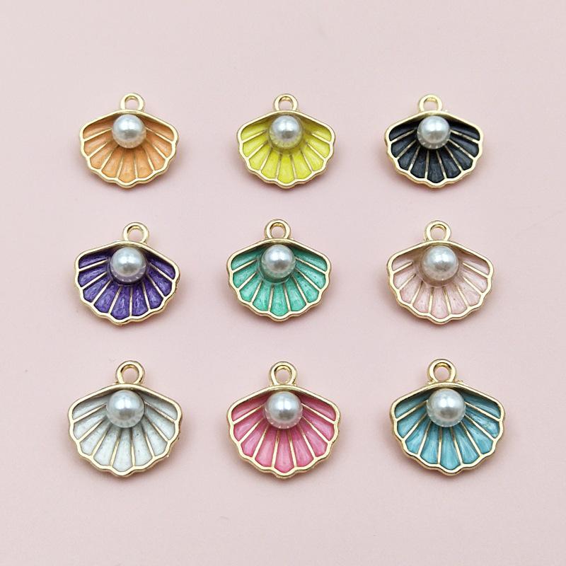 Alloy Color Oil Drop Scallop Pearl Pendant Charm for DIY Necklace and Bracelet Jewelry