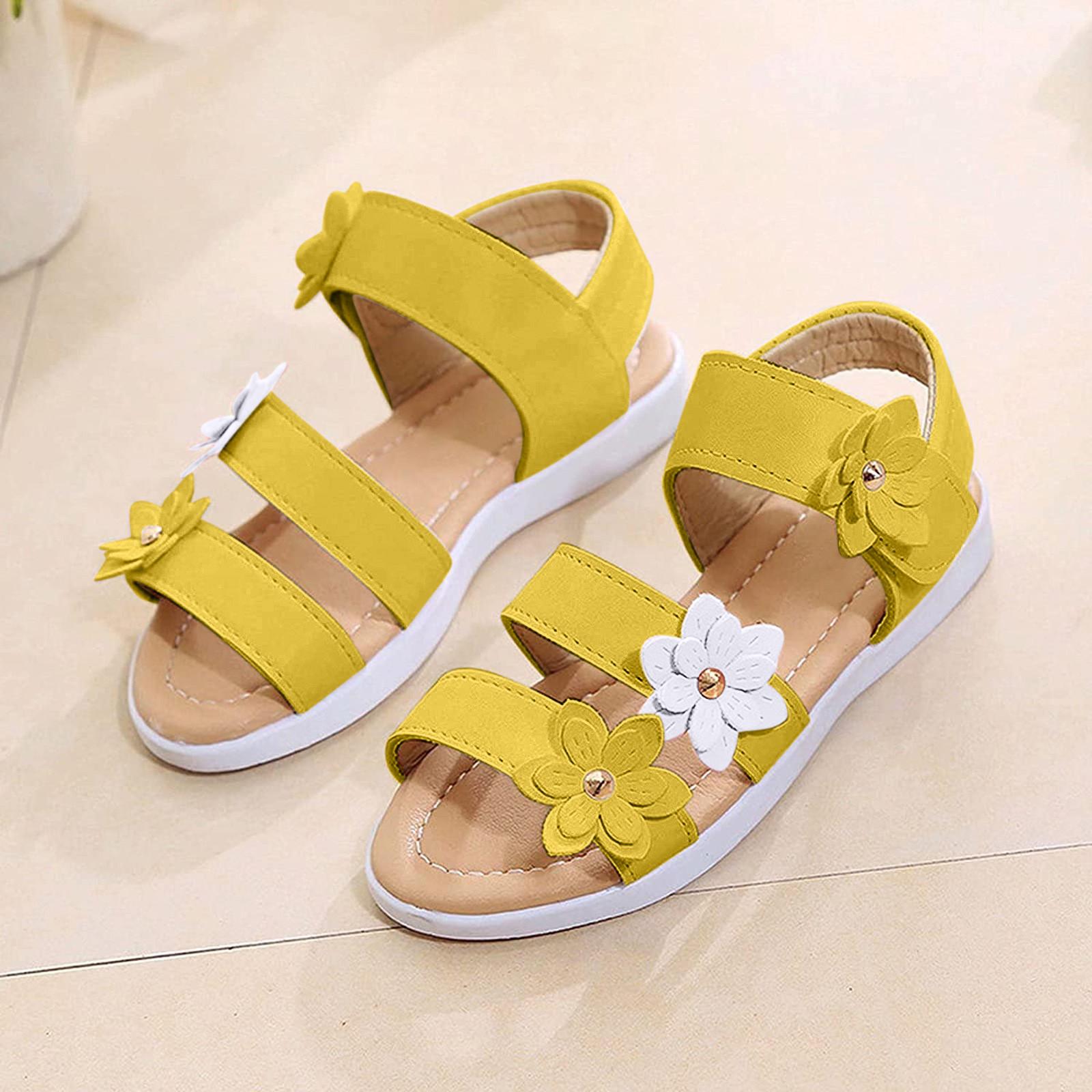 

Детские пляжные сандалии на плоской толстой подошве с милым цветочным декором 25 жёлтый