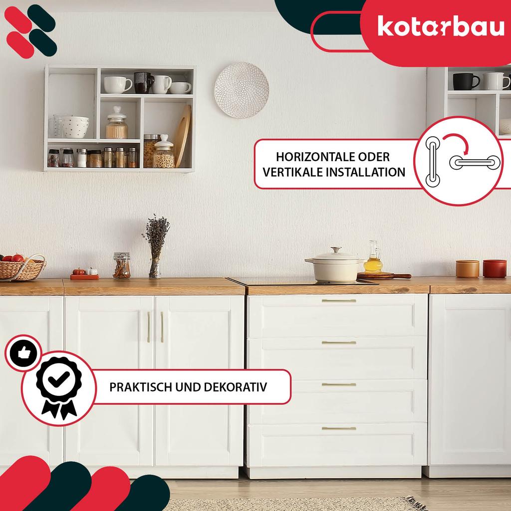 KOTARBAU® Kitchen Furniture Handle Classic Modern Oblong Long Matte Gold 148 MM Spacing 128 MM Set of 10