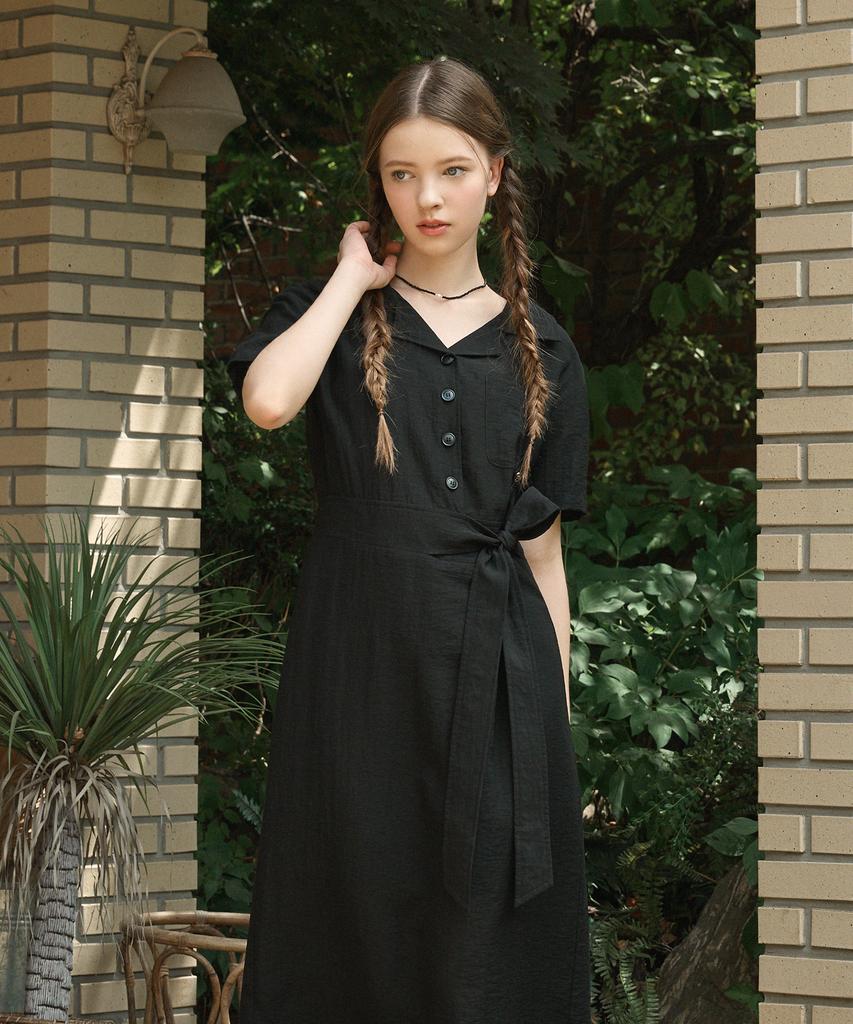 Micene Flutter Linen Wrap Long Dress