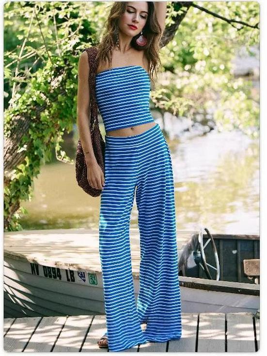 2025 Summer Striped Strapless Top & Pants Set: Sexy & Trendy