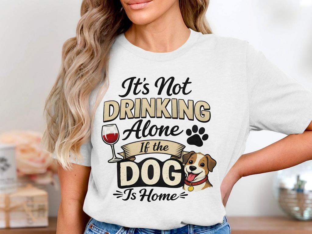 Funny Dog Wine T-Shirt, It's Not Drinking Alone, Pet Lover Gift
