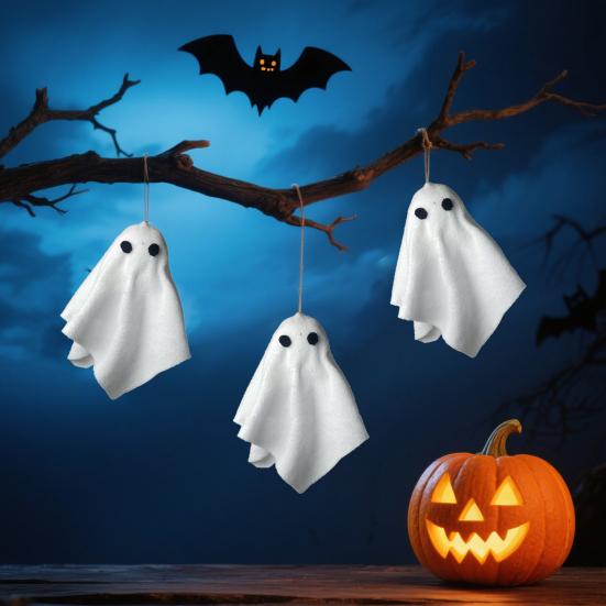 Halloweenská závěsná dekorace duch Strašidelný malý bílý látkový duch Ozdoby na stromek do ložnice na dvůr Domácí párty dekorace