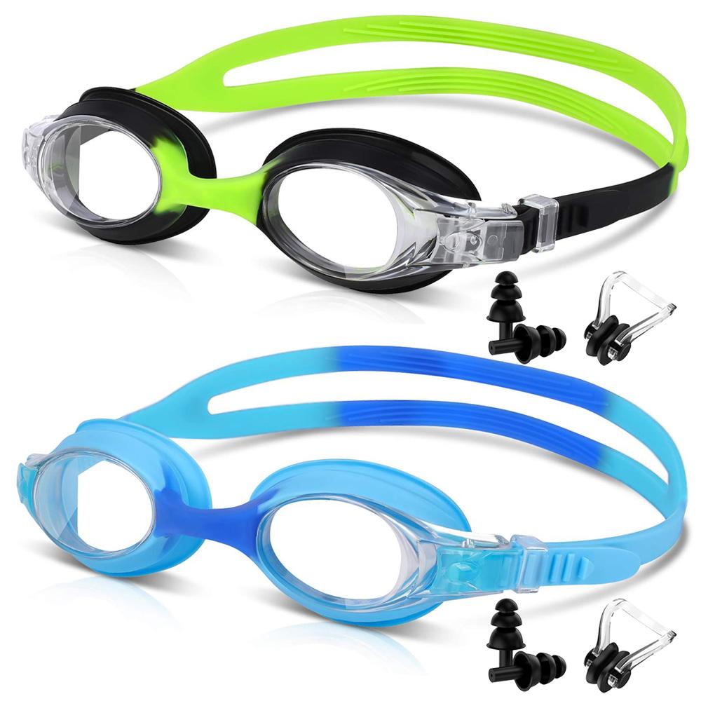 2 Pack Kids Swimming Goggles Age 3-14 Years Old Anti-fog 100% UV Protection Clear Vision No Leaking Quick Adjustable Strap