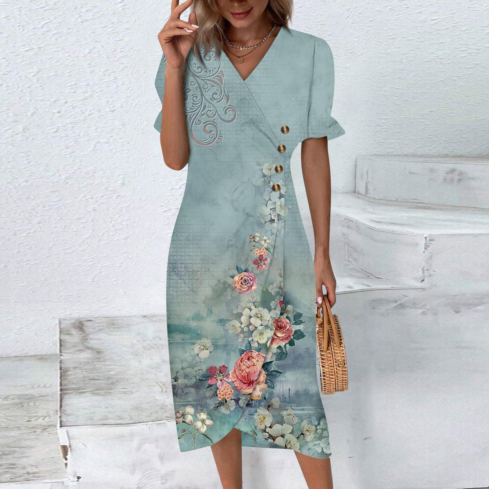 

Пляжні сукні для жінок Весна-літо Елегантна сукня в стилі бохо з V-подібним вирізом і рюшами Гавайська максі-сукня L