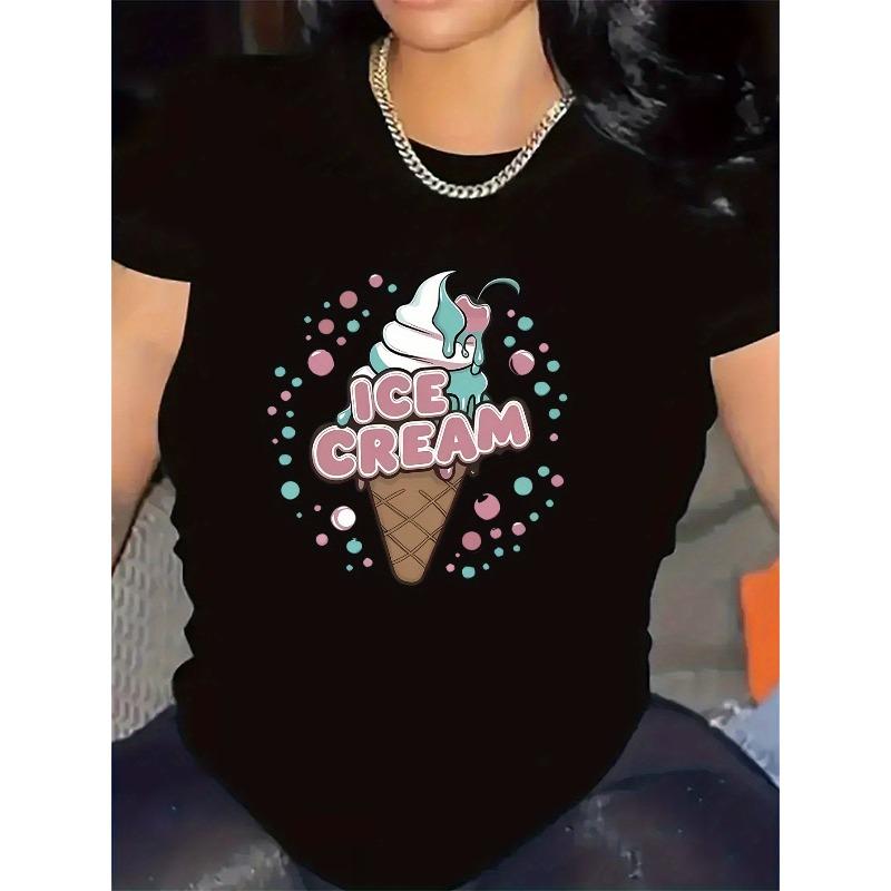 

Short-Sleeved T-Shirt Featuring an Ice Cream Design, Great for Casual Dining at Eateries, Made from Durable And Lightweight Material 4XL чорний