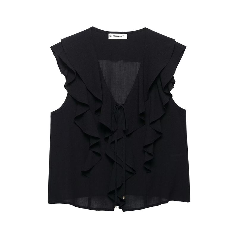 Zbzr Spring New Women Clothes Western Style Laminated Decoration Sleeveless V-neck Shirts Match Short Dress 8372079 800