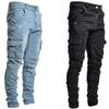 Jeans pour hommes Pantalons pour hommes Délavés Vieux Solide Multi Poches Pantalon en jean Taille moyenne Cargo Jean Homme Slim Pantalon décontracté