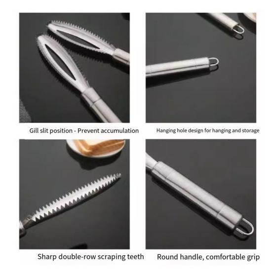 Stainless Steel Fish Scale Remover with Sharp Sawtooth Ergonomic Handle Manual Fish Scale Descaler Descaling Removal Tools Kitchen Gadgets